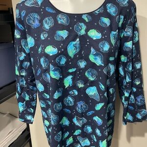 Karen Scott Mixed Blue and Green Seashell Top